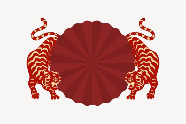 frame,tiger,chinese new year,celebration,illustration,collage element,red,animal,vector,badge,chinese,graphic,rawpixel