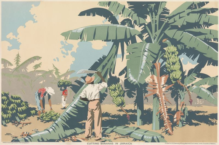vintage,public domain,posters,bananas,photo,factories,image,creative commons 0,cc0,jamaica,makes,1930,rawpixel