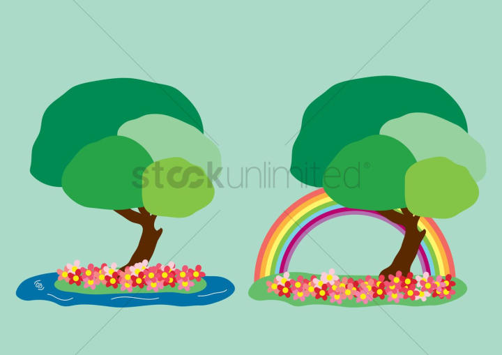 nature,blossom,blossoms,season,seasons,summer,branch,branches,clip art,clip arts,clipart,cliparts,leaf,leaves,tree,trees,two,2,outdoors,outdoor,green background,rainbow,rainbows,colorful,colourful,multicolor,multicolour,flowers,flower,collection,collections,set,sets,compilation,compilations