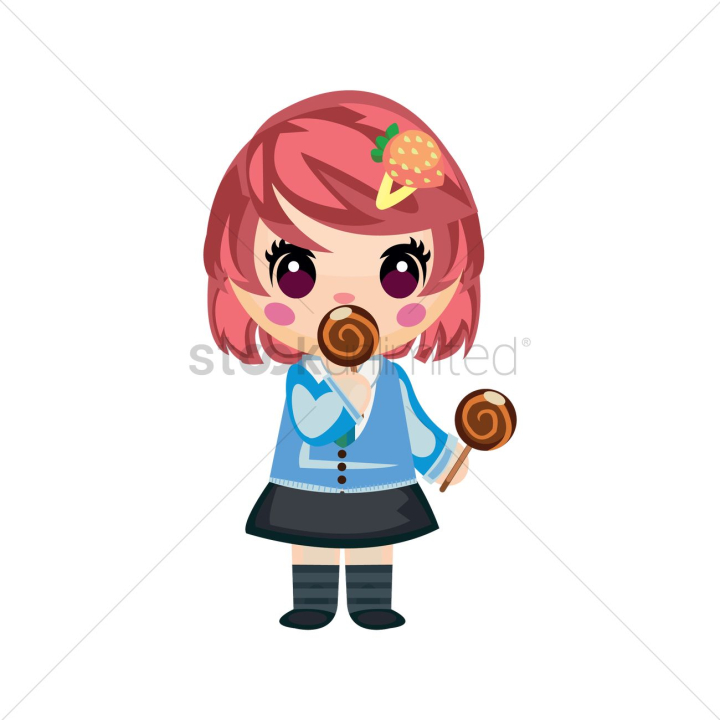 girl eating lollipop clipart