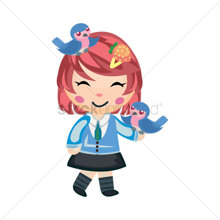 character,characters,cartoon,girl,girls,human,people,person,standing,stand,birds,bird,animal,animals,sitting,sit,smile,smiles,playing