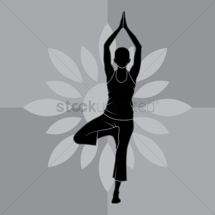 Silhouette image of a woman in tree pose by sea at sunrise - Stock Image -  Everypixel