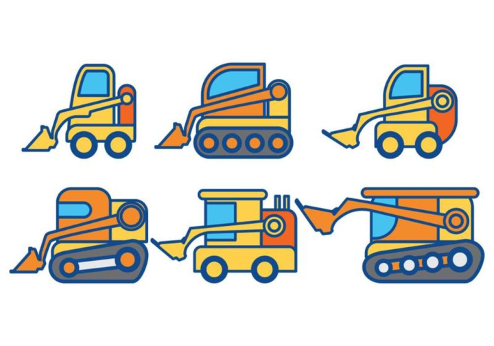 skid,steer,machine,machinery,small,illustration,transport,forklift,collection,industrial,excavation,set,car,background,work,bucket,silhouette,mining,industry,land,construction,auto,cartoon,scoop,road,loader,building,isolated,icons,heavy