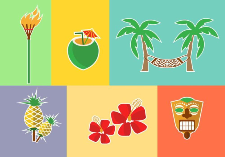 hawai,coconut drink,coconut,coconut tree,tropical,pineaple,hammock,flower,summer,hawaiian,hibiscus flower,hibiscus,beautiful,tiki mask,umbrella,mask,tiki,summer time,torch,tiki torch,hawaii,aloha,floral,vacation,beach,leaf,travel,island,illustration,background