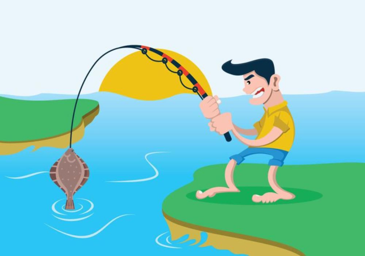 Free: Man Fishing for a Flounder Fish Vector 