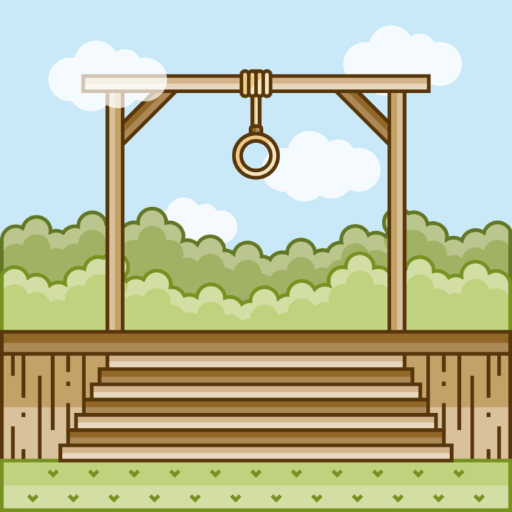 gallows,hanging,hangman,game,rope,execution,medieval,death,criminal,ribbon,justice,symbol,wood,exact,punishment,illustration,vector,crime,icon,loop,penalty,string,murder,hang,police,wooden,cartoon,design,object,old