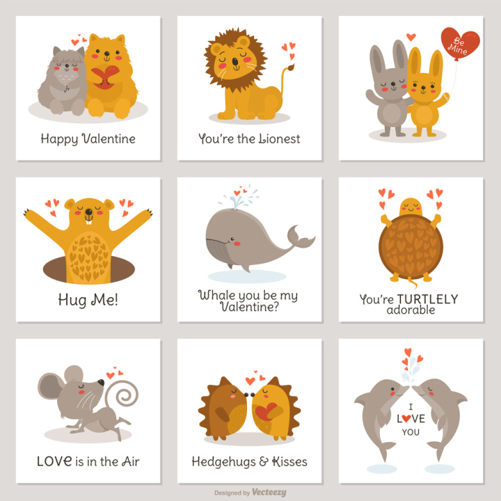 Free: Cute Cartoon Creatures In Love Valentine Cards Vector Set 