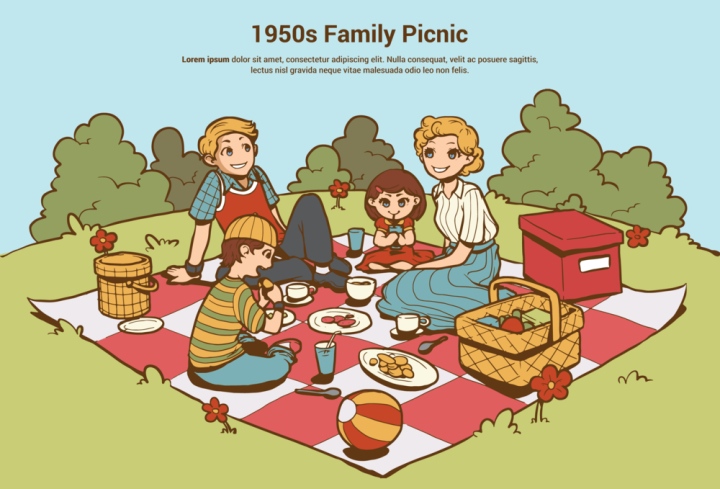 Family picnic in spring park with blooming... - Stock Illustration  [87242046] - PIXTA