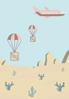 rock,africa,box,aids,plane,freedom,sand,wood,healthy,desert,cactus,wooden,humanitarian,flat design,concept,delivery,supply,parachute,south,vaccination,vaccine,america,sky,coronavirus,covid,covid 19,lockdown,illustration,vector,health,vecteezy