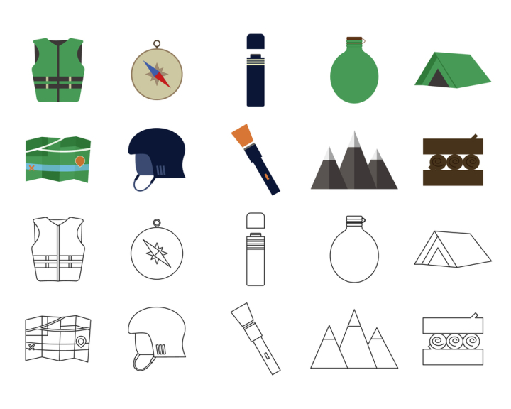 Camping and Hiking Equipment Design Elements Set Stock Vector by