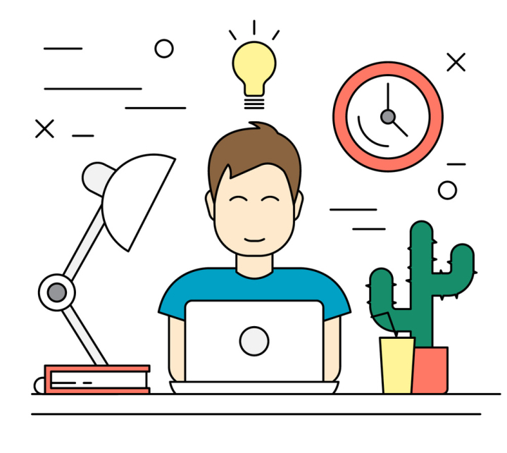 computer,laptop,character,work,boy,man,flat,illustration,office,cartoon,desk,sitting,young,working,business,person,guy,male,isolated,nerd,worker,home,happy,people,cactus,drink,lamp,book,idea,linear