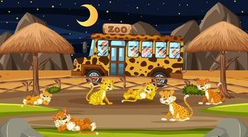 Free: Safari at night scene with many kids watching leopard group Free  Vector 