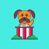 Free: Cute dog is being a ticket keeper. Animal cartoon concept isolated.  Can used for t-shirt, greeting card, invitation card or mascot. Flat Cartoon  Style Free Vector 