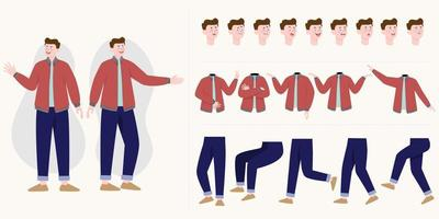 Free: Handsome man constructor in flat style. Parts of body legs and arms ,  face emotions, haircuts and hands gestures. Vector cartoon Man character  Free Vector 