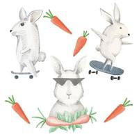 nature,cartoon,cute,paint,watercolor,skateboard,rabbit,farm,art,design,character,illustration,design elements,drawing,play,male,collection,print,portrait,pets,wildlife,standing,scene,carrot,isolated,mammals,wild,side,single,livestock,vecteezy