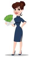 Free: Young cartoon businesswoman. Beautiful lady holding white envelope  Free Vector 