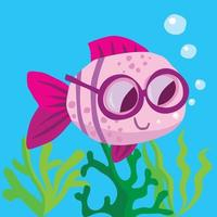 Free: Fish with spectacles swimming over seaweed blowing bubbles Free  Vector 