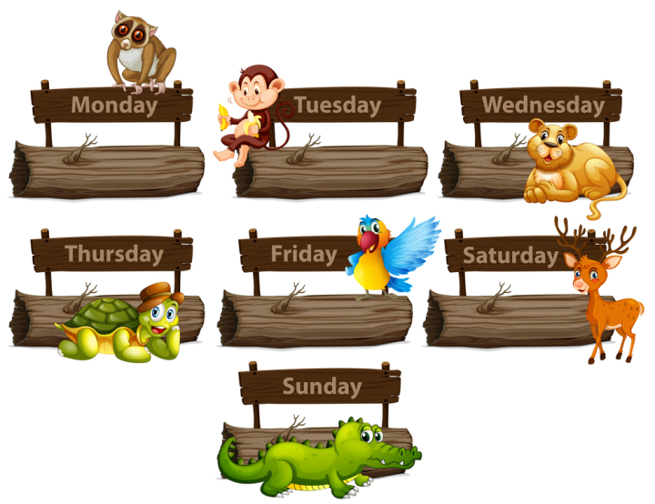Free: Days of the week with many animals 
