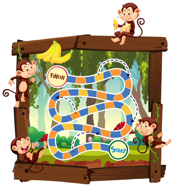 wild,wildlife,animal,monkey,jungle,forest,playful,happy,fun,template,banana,game,board,vector,illustration,design,play,background,competition,symbol,isolated,entertainment,graphic,picture,clipart,clip-art,clip,art,drawing,image