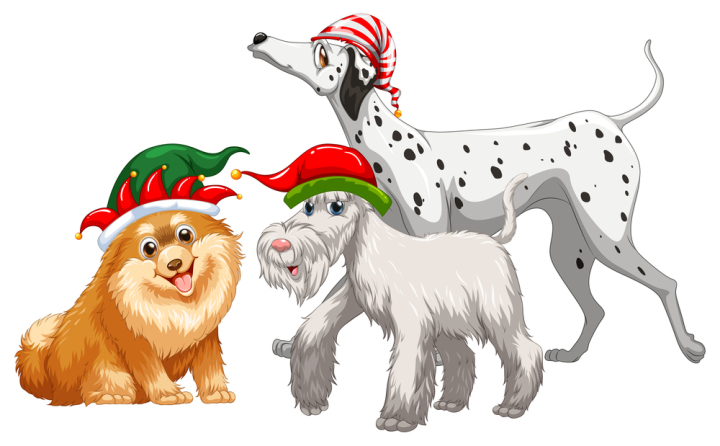 Free: Christmas theme with three dogs in party hat 