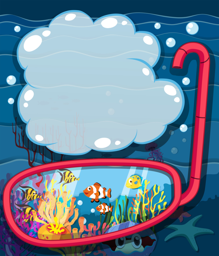 fish,wild,wildlife,animal,nature,creature,living,mammal,exotic,tropical,carnivorous,underwater,goggles,diving equipment,clownfish,coral reef,seaweed,sea,ocean,marine,aquatic,illustration,graphic,picture,clipart,clip-art,clip,art,background,drawing