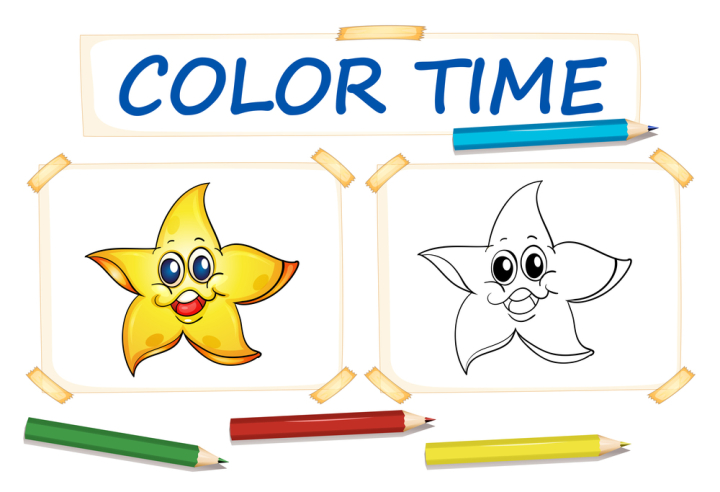 isolated,white,clipping,path,object,color,coloring,template,paper,exercise,education,doodle,color pencils,homework,worksheet,blue,red,yellow,animal,star,starfish,sea animal,illustration,graphic,picture,clipart,clip-art,clip,art,background