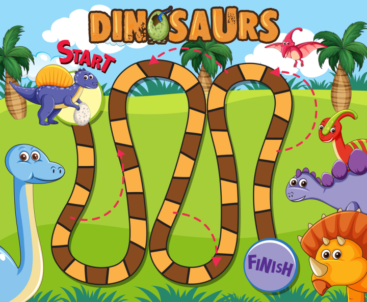 character,dinosaur,illustration,vector,animal,cartoon,monster,reptile,cute,prehistoric,jurassic,art,isolated,dino,board,game,path,way,start,finish,direction,tree,nature,graphic,picture,clipart,clip-art,clip,background,drawing