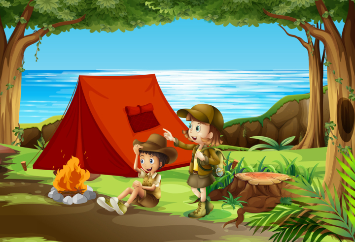 vector,illustration,boy,scout,camp,adventure,design,outdoor,graphic,nature,symbol,mountain,travel,hiking,explore,pond,water,rain,raining,icon,forest,cartoon,camping,backpack,flag,scouts,recreation,exploration,boy scout,character