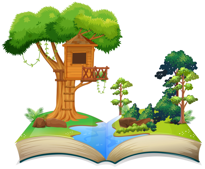tree,treehouse,hut,shelter,ladder,vine,jungle,forest,woods,river,stream,nature,environment,book,page,storybook,playhouse,fun,entertainment,illustration,graphic,picture,clipart,clip-art,clip,art,background,drawing,image,isolated