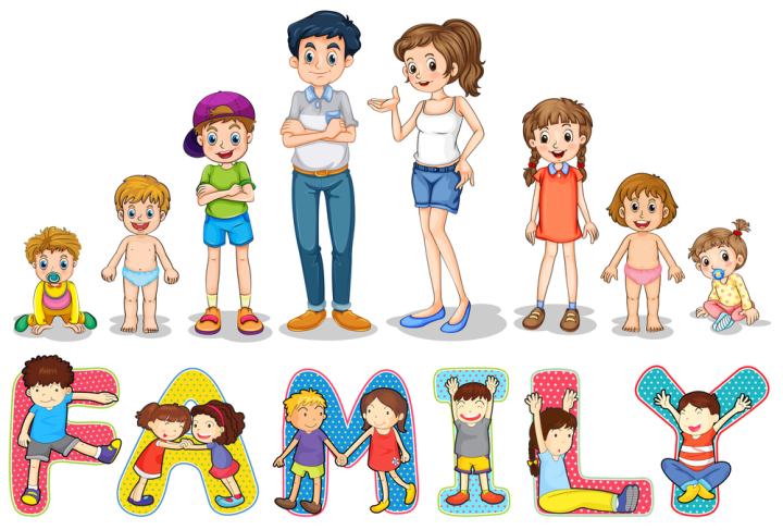 illustration,graphic,drawing,cartoon,picture,clipart,isolated,on white,white,white background,set,series,collection,group,many,man,woman,girl,boy,children,kids,infants,baby,family,relationship,mother,father,daugter,son,love