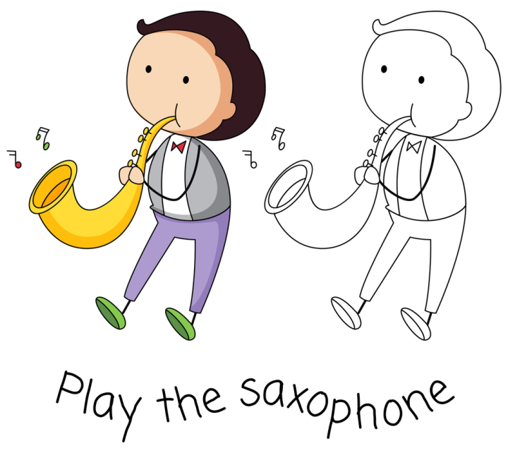 doodle,character,illustration,drawing,cartoon,art,funny,happy,vector,isolated,sketch,boy,artist,musician,music,saxophone,note,play,man,graphic,picture,clipart,clip-art,clip,background,image,musical,instrument,performance,concert
