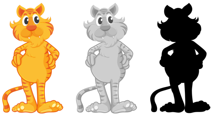 cartoon,illustration,vector,animal,cute,wild,isolated,wildlife,design,drawing,mammal,art,set,collection,graphic,silhouette,colour,grey,tiger,picture,clipart,clip-art,clip,background,image,nature,character,safari,black,happy