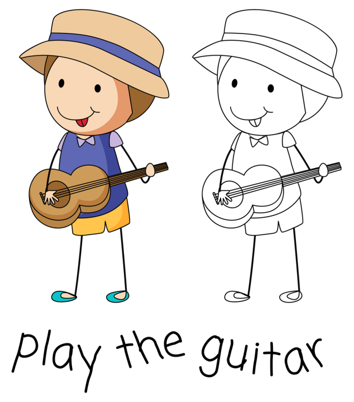 doodle,illustration,drawing,art,cartoon,retro,character,vector,isolated,style,graphic,colour,sketch,hat,musician,guitar,music,bot,play,instrument,design,picture,clipart,clip-art,clip,background,image,musical,sound,song