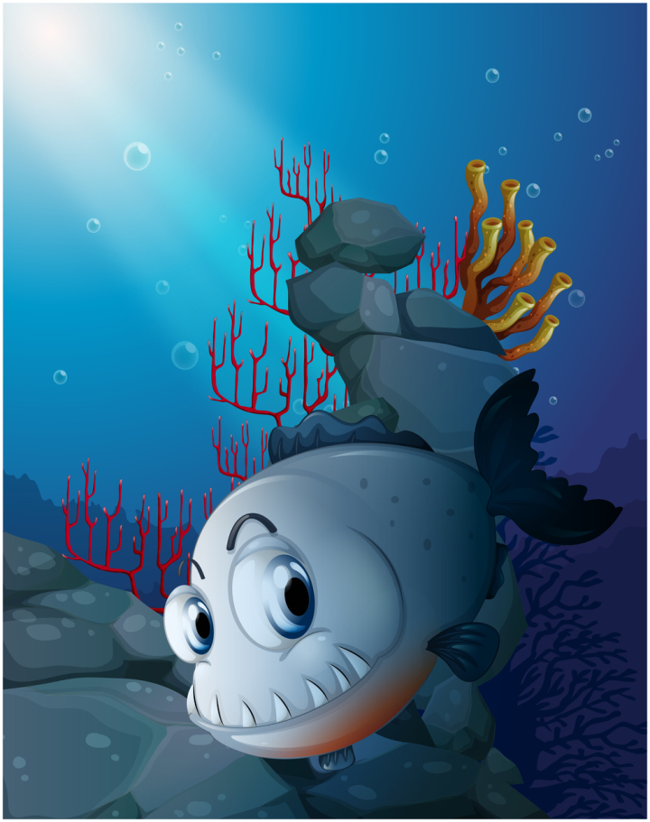 Free: A scary piranha near the rocks 