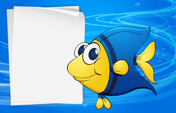 Free: A fish beside an empty bondpaper under the sea 