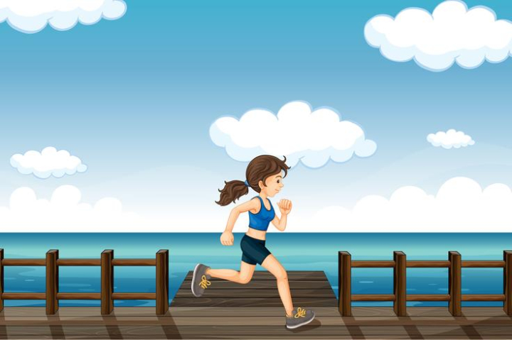 illustration,graphic,drawing,image,young,woman,girl,lady,female,jogging,running,exercising,sweat,sea,sky,cloud,seaside,healthy,stamina,energy,alone,one,active,moving,energized,thirsty,discipline,discharge,scene,landscape