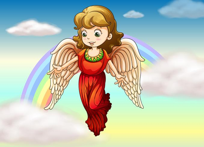 illustration,graphic,drawing,image,angel,flying,girl,lady,female,woman,wings,red,colorful,rainbow,looking,sky,cloud,eyes,wide,horizon,messenger,archangel,holy,spirit,spiritual,divine,cartoon,scene,christ,heaven