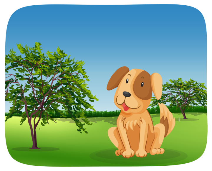 clipart,scene,tree,sky,pet,puppy,dog,animal,background,cute,playful,grass background,backyard,dog and grass,happy,friendly,tongue,graphic,vector,sit,illustration,picture,clip-art,clip,art,drawing,image,grass,nature,cartoon