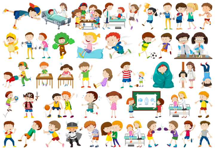 mix,play,learn,exercise,boy,girl,kids,children,dog,character,cartoon,vector,illustration,cute,happy,design,funny,fun,isolated,drawing,animal,graphic,smile,people,education,cheerful,read,active,pose,student