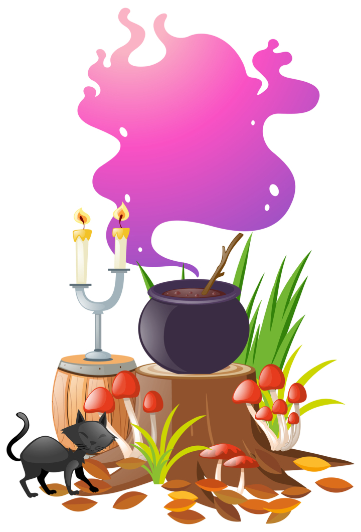 Magic pot isolated on white background. Black witch cauldron with
