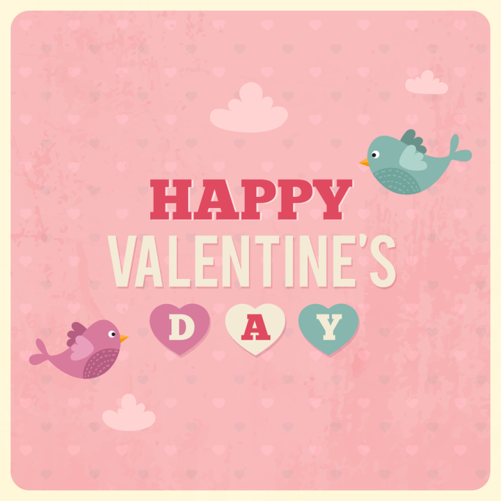 Free: Valentine's Day retro illustration with love birds and clouds. Pink vintage  valentines day card 