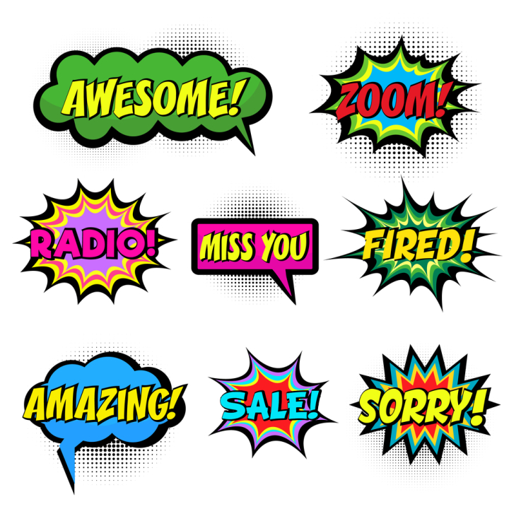 sorry,sale,amazing,fired,miss you,radio,zoom,awesome,comic book,comic book style,comic,art,pop,book,cartoon,speech,bubble,sound,background,text,vector,boom,pow,word,expression,illustration,set,style,icon,balloon
