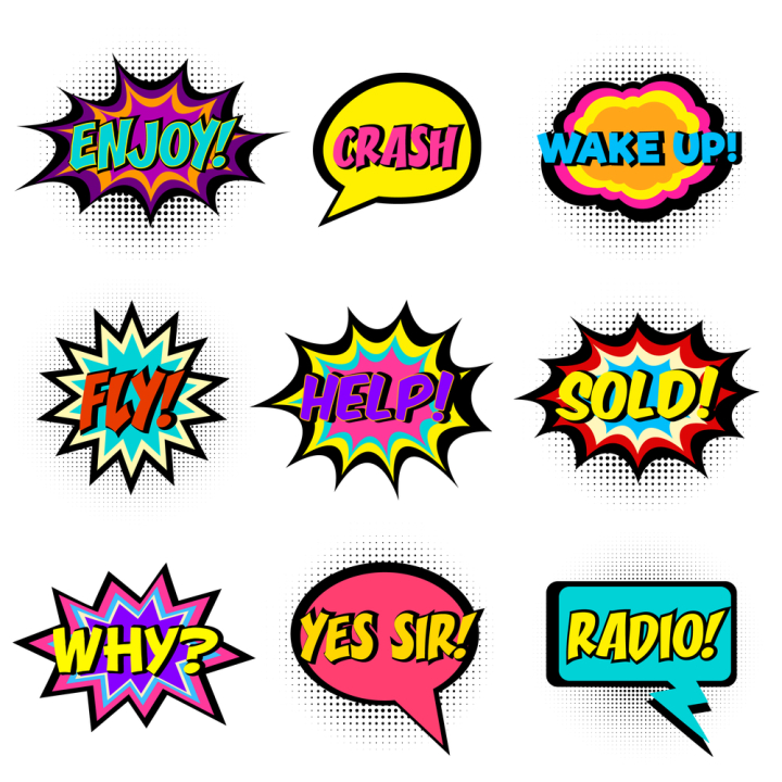 radio,yes sir,why,sold,help,fly,wake up,crash,enjoy,comic book,comic book style,comic,pop,book,cartoon,speech,bubble,sound,background,text,vector,boom,pow,word,expression,illustration,set,style,icon,balloon
