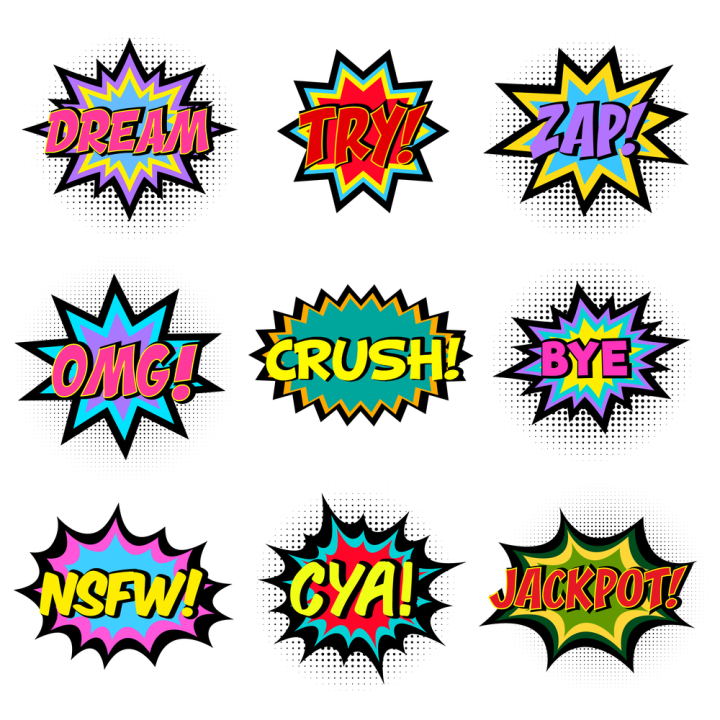 jackpot,nsfw,bye,crush,omg,zap,try,dream,comic book,comic book style,comic,pop,book,cartoon,speech,bubble,sound,background,text,vector,boom,pow,word,expression,illustration,set,style,icon,balloon,funny