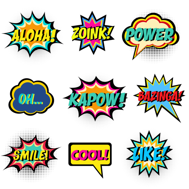 like,cool,smile,kapow,power,zoink,aloha,comic book,comic book style,comic,art,pop,book,cartoon,speech,bubble,sound,background,text,vector,boom,pow,word,expression,illustration,set,style,icon,balloon,funny