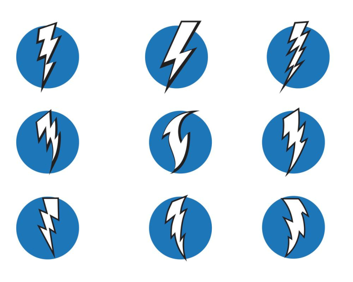 Electric symbols. Electric lightning bolt symbols. Flash light