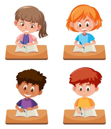 homework,writing,reading,student,education,study,vector,illustration,test,exam,happy,set,boy,girl,children,isolated,book,notebook,pen,pencil,table,desk,classroom,graphic,picture,clipart,clip,art,background,drawing