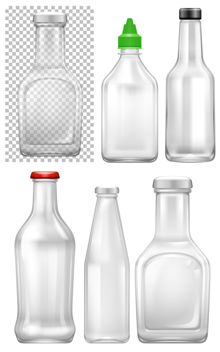 Vector illustration set of plastic bottles, empty containers for