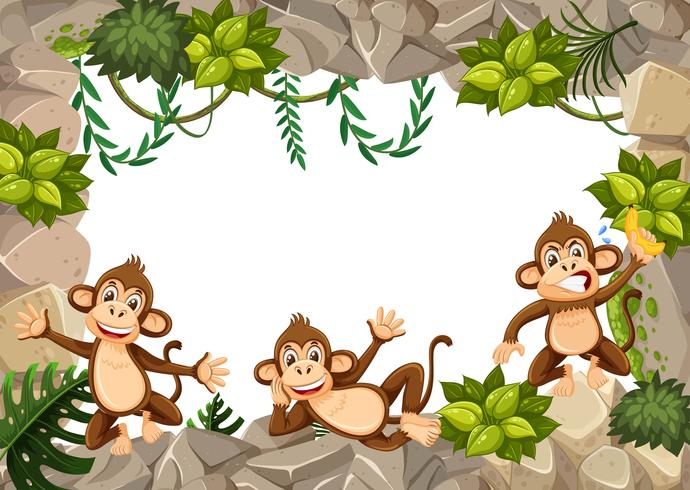 fun,happy,smile,mad,angry,character,vine,plant,stone,leaf,nature,rock,border,monkey,vector,illustration,background,animals,frame,cartoon,card,banner,design,template,cute,symbol,ape,mammals,graphic,isolated