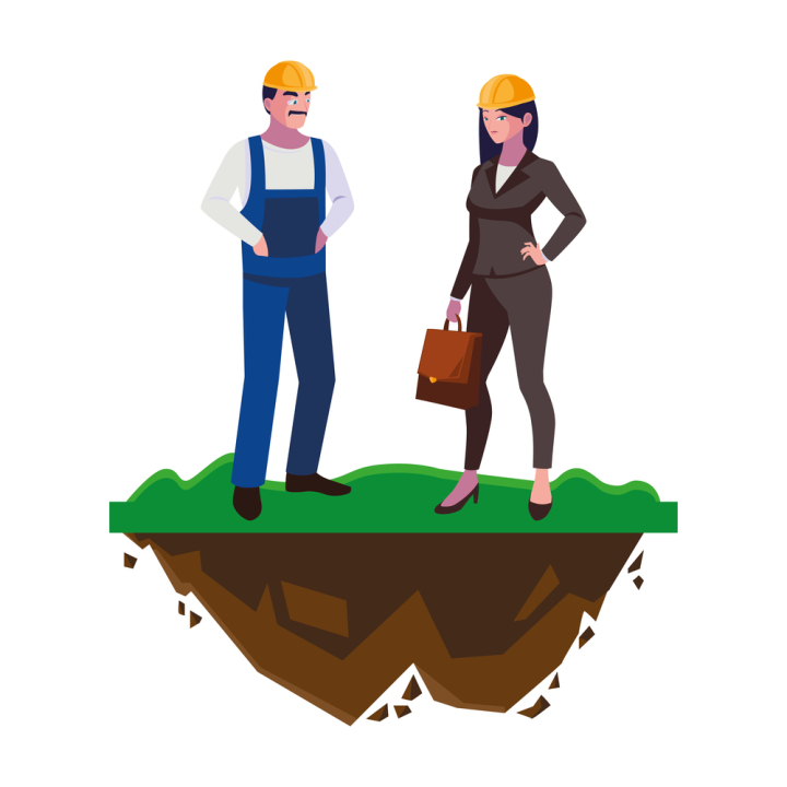 industry,industrial,man,male,couple,woman,female,engineer,lawn,grass,outdoor,elegant,businesswoman,engineering,builder,architect,construction,profession,business,foreman,work,characters,workers,project,handyman,professional,vector,illustration,build,make